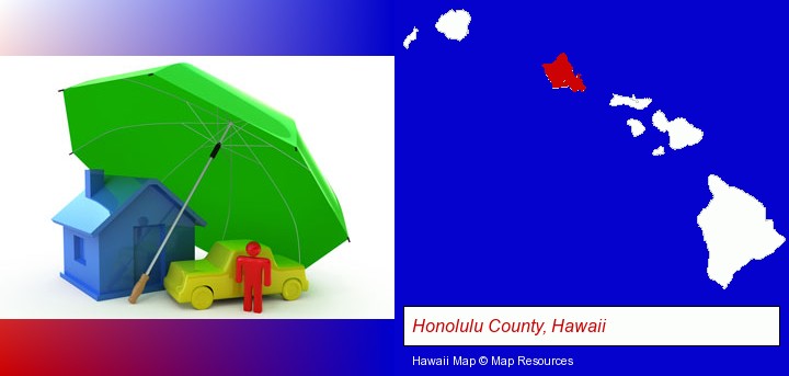 types of insurance; Honolulu County, Hawaii highlighted in red on a map