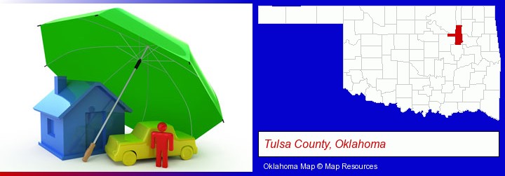 types of insurance; Tulsa County, Oklahoma highlighted in red on a map