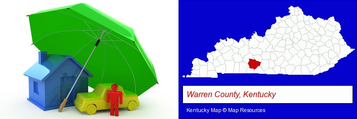 types of insurance; Warren County, Kentucky highlighted in red on a map