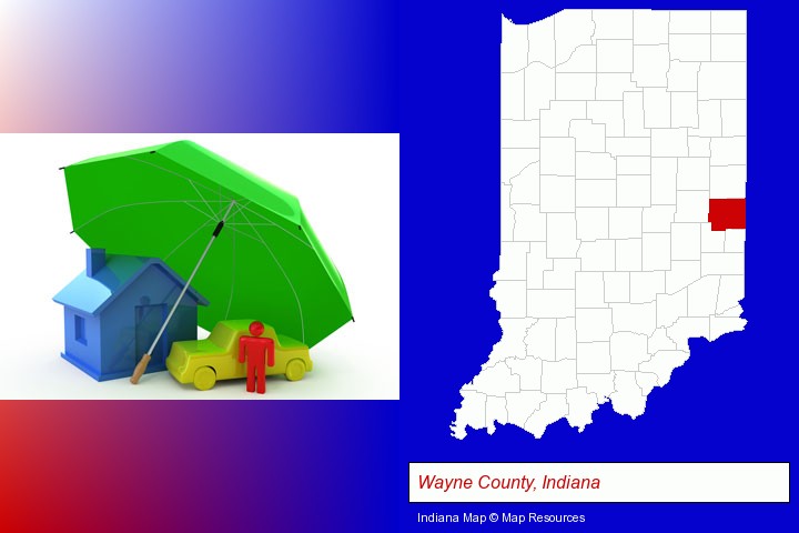 types of insurance; Wayne County, Indiana highlighted in red on a map